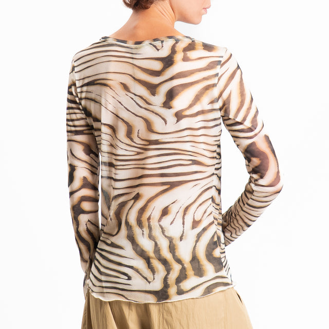 Tensione in-T-shirt tulle zebrato - beige/nero