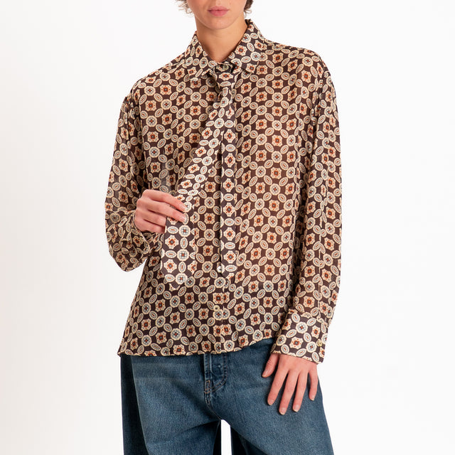 Tensione in-Camicia fantasia geometrica con cravatta - moro/burro/coccio