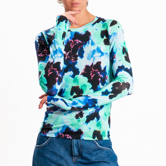 Tensione in-T-shirt fantasia floreale - nero/azzurro/viola