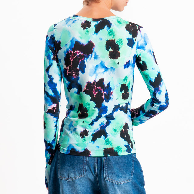 Tensione in-T-shirt fantasia floreale - nero/azzurro/viola