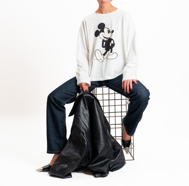 Tensione in-T-shirt over stampa topolino - panna