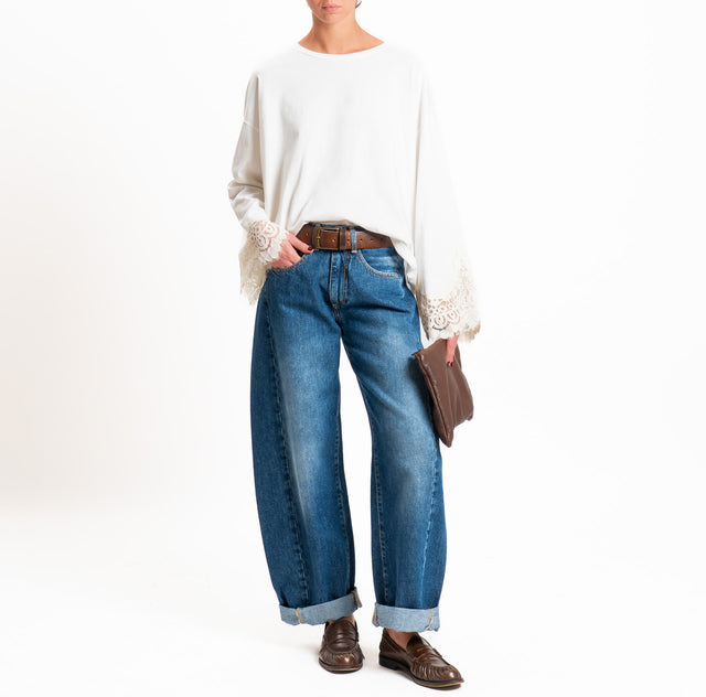 Tensione in-T-shirt oversize girocollo con maniche - panna/panna