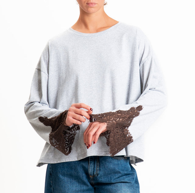 Tensione in-T-shirt oversize girocollo con maniche - grigio/moro