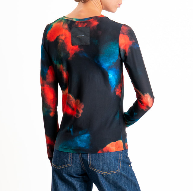Tensione in-T-shirt fantasia floreale - nero/orange/ottanio