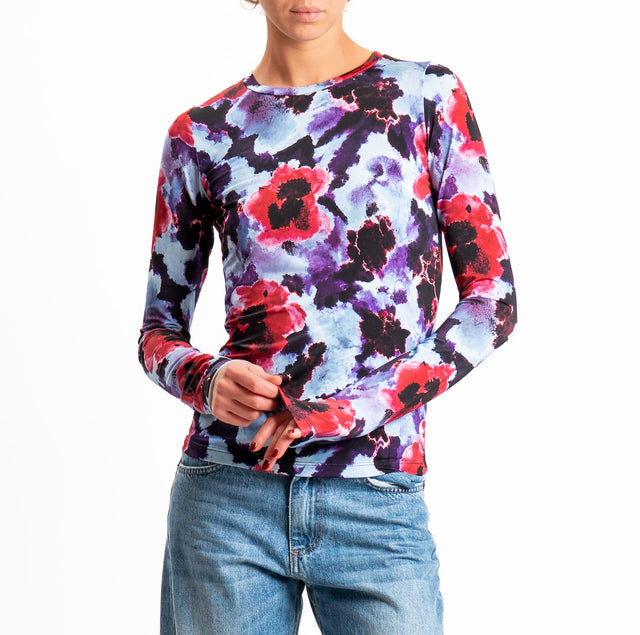 Tensione in-T-shirt fantasia floreale - viola/azzurro/marsala
