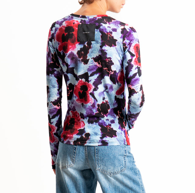 Tensione in-T-shirt fantasia floreale - viola/azzurro/marsala