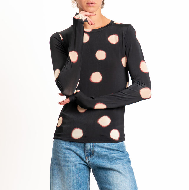 Tensione in-T-shirt fantasia pois - nero/burro/vino