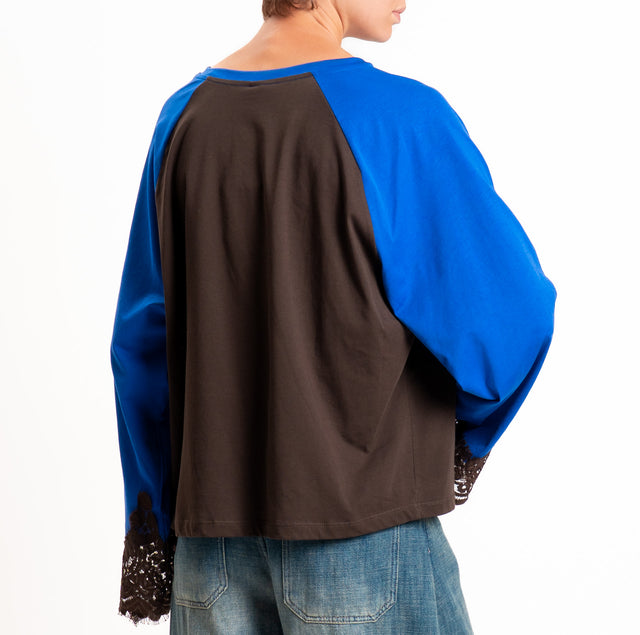 Tensione in-T-shirt bicolore con pizzo - royal/moro