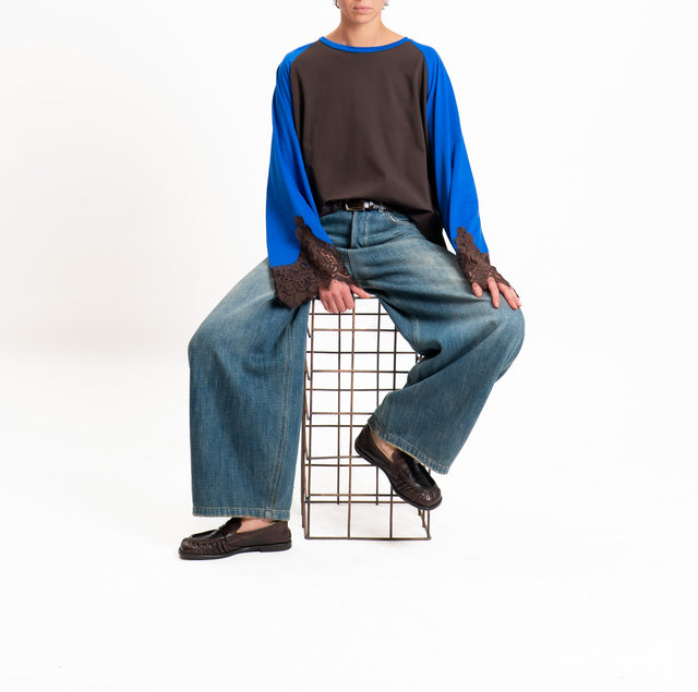 Tensione in-T-shirt bicolore con pizzo - royal/moro