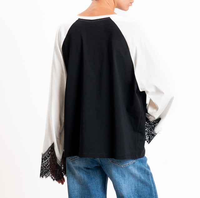Tensione in-T-shirt bicolore con pizzo - nero/panna