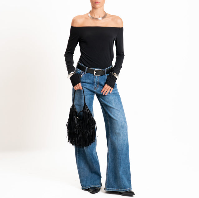 Tensione in-T-shirt in jersey collo shiffer - nero