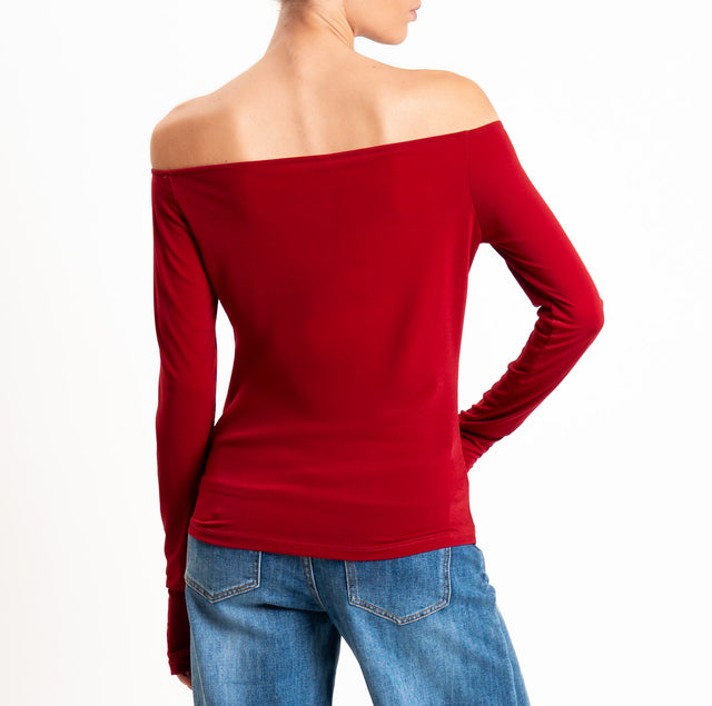 Tensione in-T-shirt in jersey collo shiffer - rosso