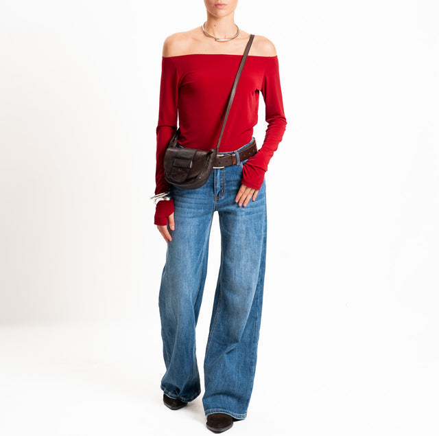 Tensione in-T-shirt in jersey collo shiffer - rosso