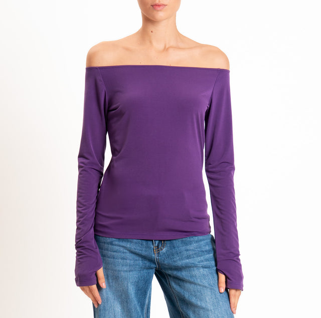 Tensione in-T-shirt in jersey collo shiffer - viola