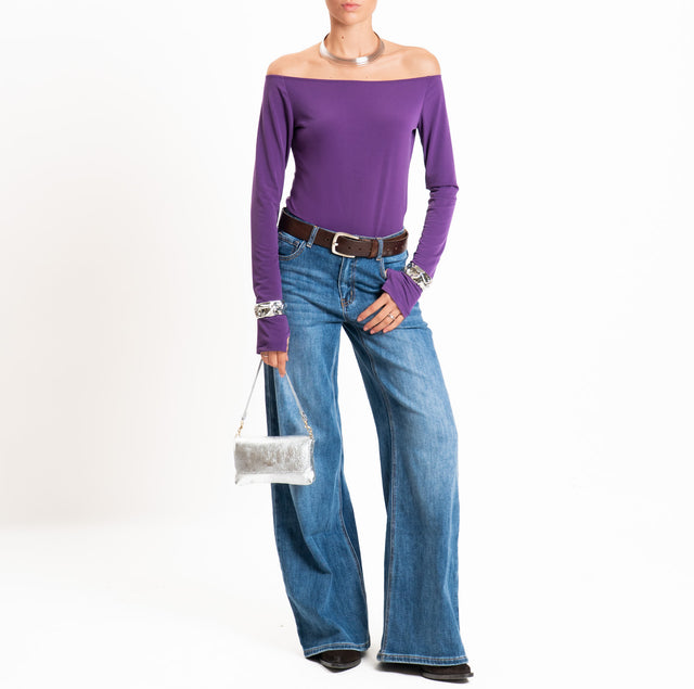 Tensione in-T-shirt in jersey collo shiffer - viola