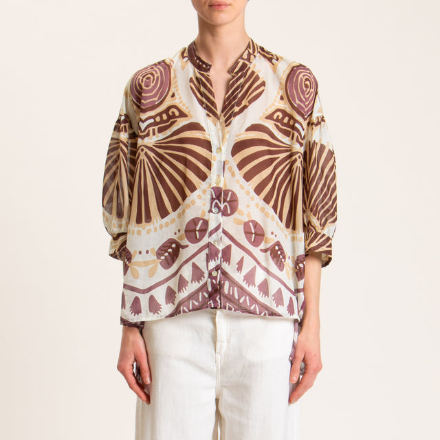 Tensione in-Camicia mussola fantasia - latte/moka/aubergine