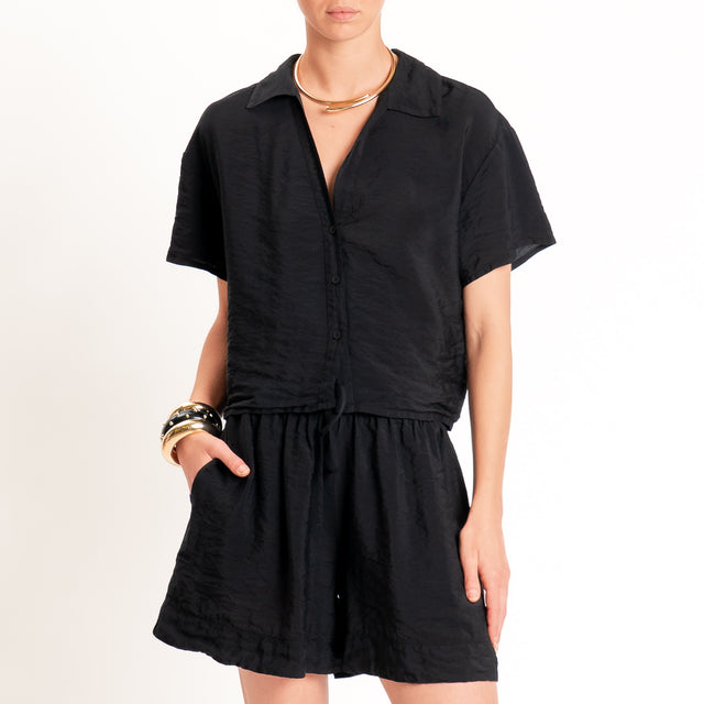 Tensione in-Camicia crop goffrata - Nero