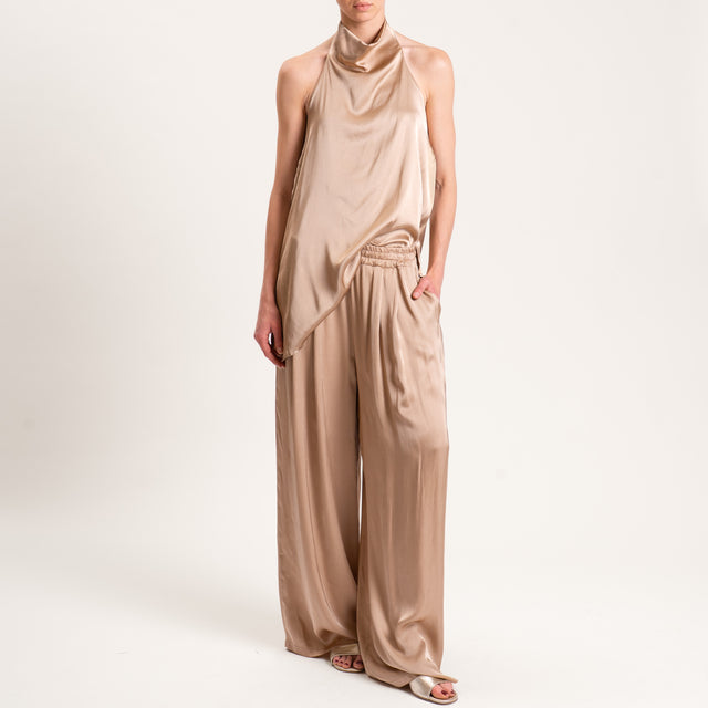 Tensione in-Pantalone satin elastico in vita - taupe