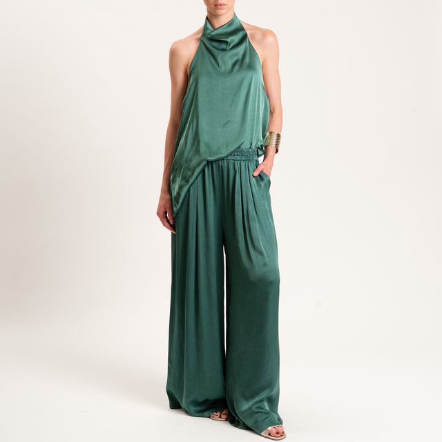 Tensione in-Pantalone satin elastico in vita - VERDE
