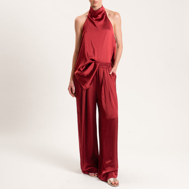 Tensione in-Pantalone satin elastico in vita - cabernet