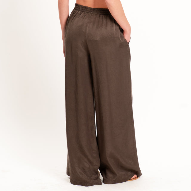 Tensione in-Pantalone cupro elastico in vita - choco