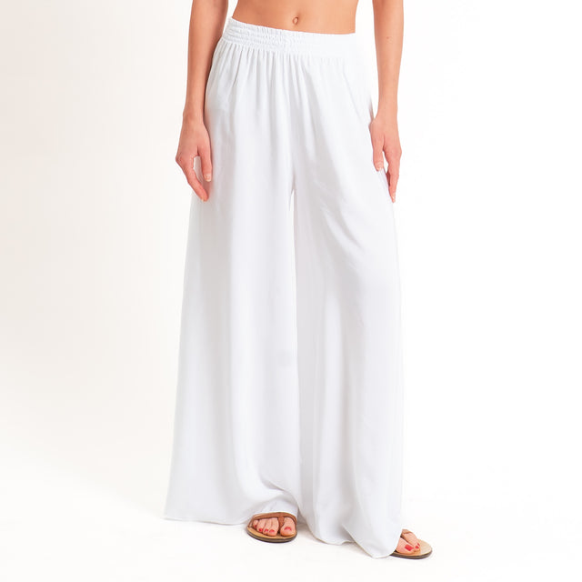 Tensione in-Pantalone misto lyocell wide leg elastico in vita - Bianco