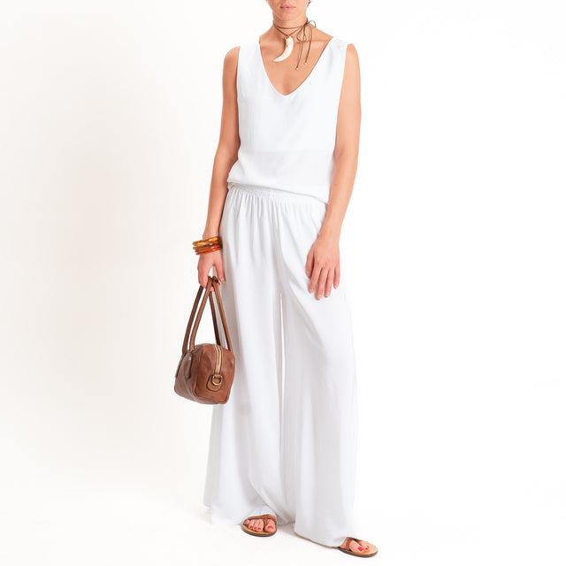 Tensione in-Pantalone misto lyocell wide leg elastico in vita - Bianco