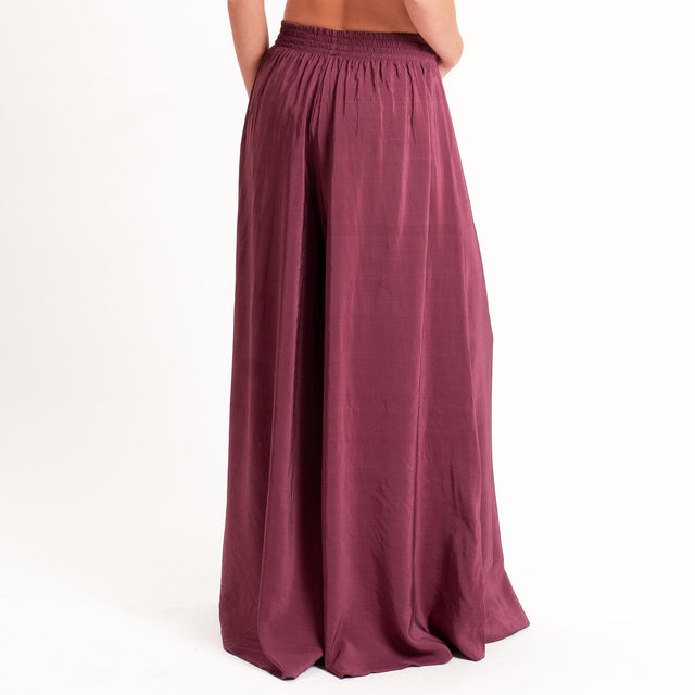 Tensione in-Pantalone misto lyocell wide leg elastico in vita - vino