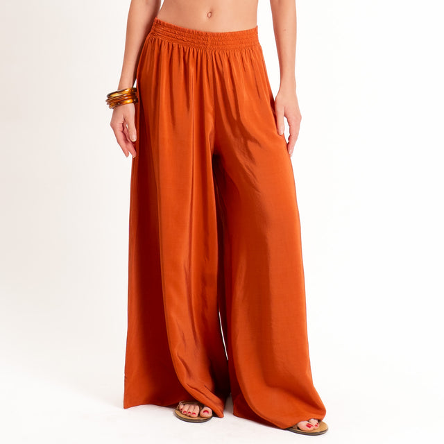 Tensione in-Pantalone misto lyocell wide leg elastico in vita - coccio
