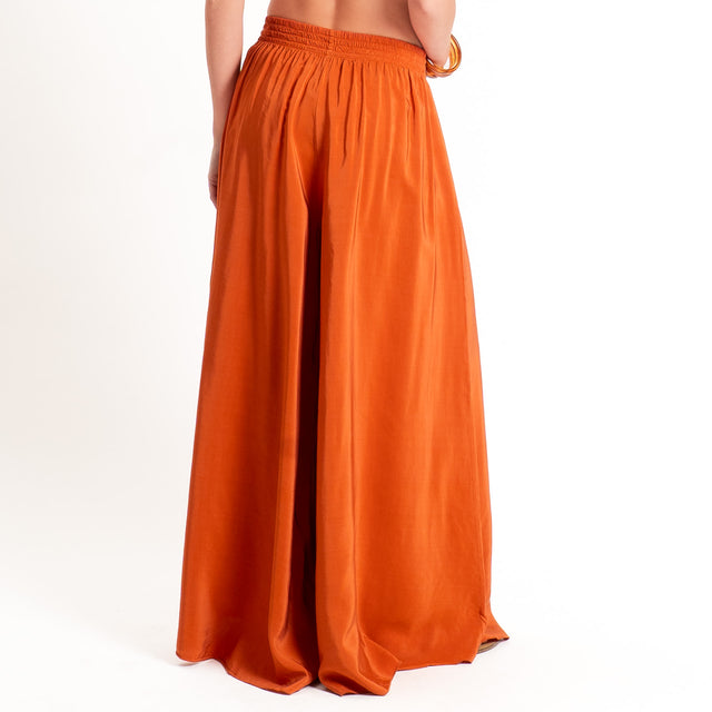 Tensione in-Pantalone misto lyocell wide leg elastico in vita - coccio