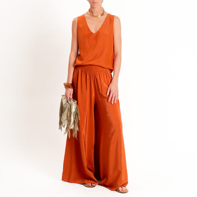 Tensione in-Pantalone misto lyocell wide leg elastico in vita - coccio