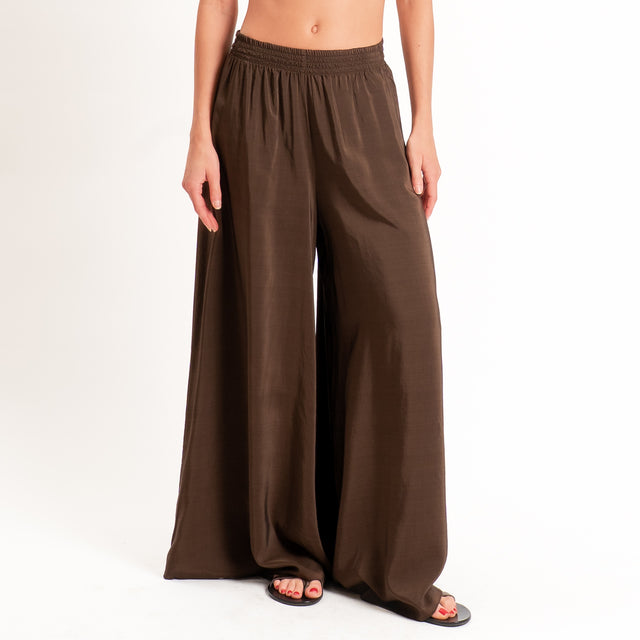 Tensione in-Pantalone misto lyocell wide leg elastico in vita - caffe'