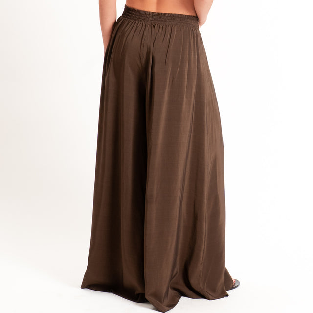 Tensione in-Pantalone misto lyocell wide leg elastico in vita - caffe'