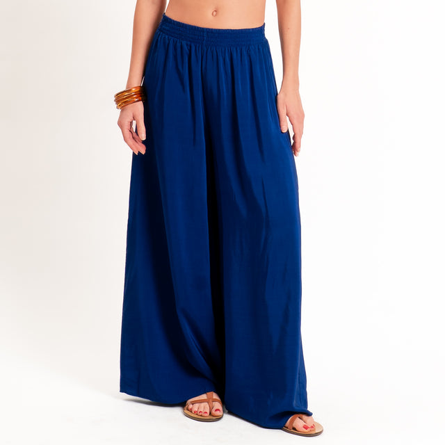 Tensione in-Pantalone misto lyocell wide leg elastico in vita - Blu