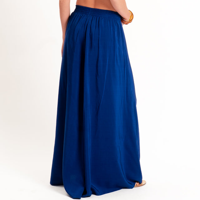 Tensione in-Pantalone misto lyocell wide leg elastico in vita - Blu