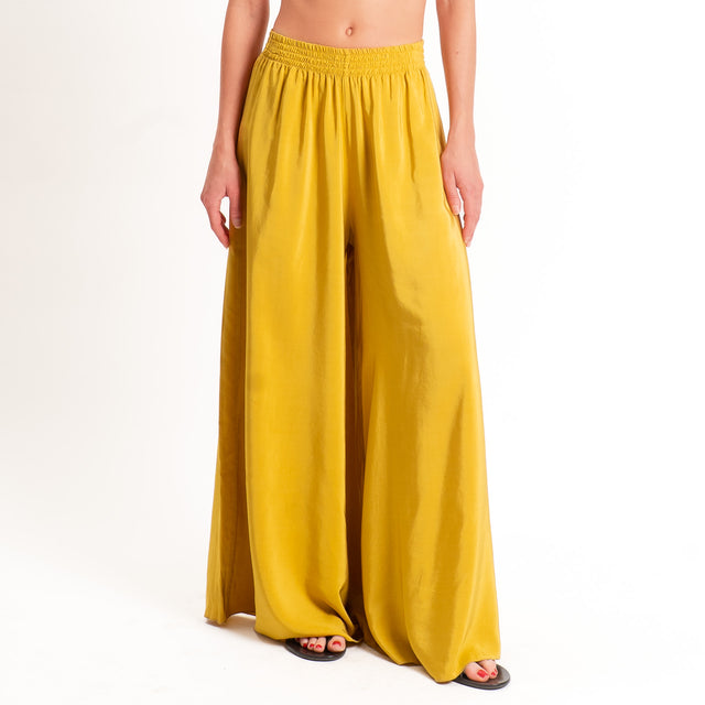 Tensione in-Pantalone misto lyocell wide leg elastico in vita - olive
