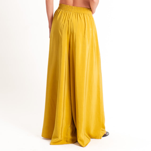 Tensione in-Pantalone misto lyocell wide leg elastico in vita - olive