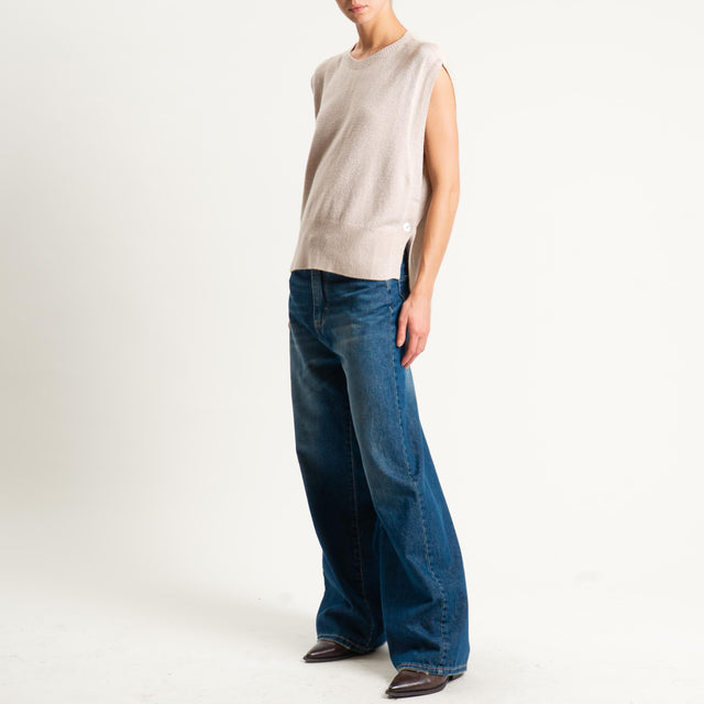 Tensione in-Maglia smanicata bottoni laterali - beige