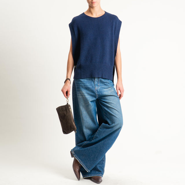 Tensione in-Maglia smanicata bottoni laterali - blu