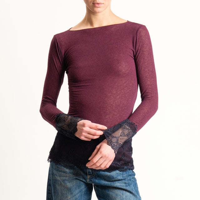 Tensione in-Maglia misto cashmere con pizzo - bordeaux/nero