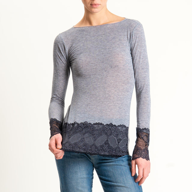 Tensione in-Maglia misto cashmere con pizzo - grigio/nero