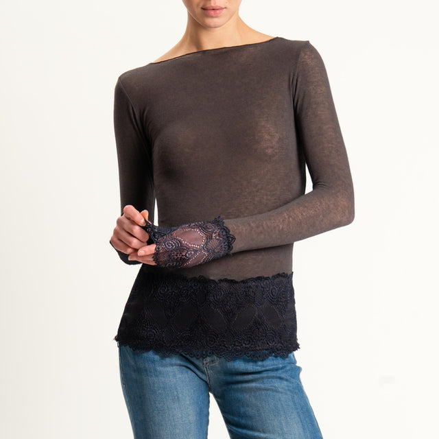 Tensione in-Maglia misto cashmere con pizzo - moro/nero