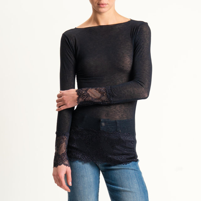 Tensione in-Maglia misto cashmere con pizzo - nero/nero
