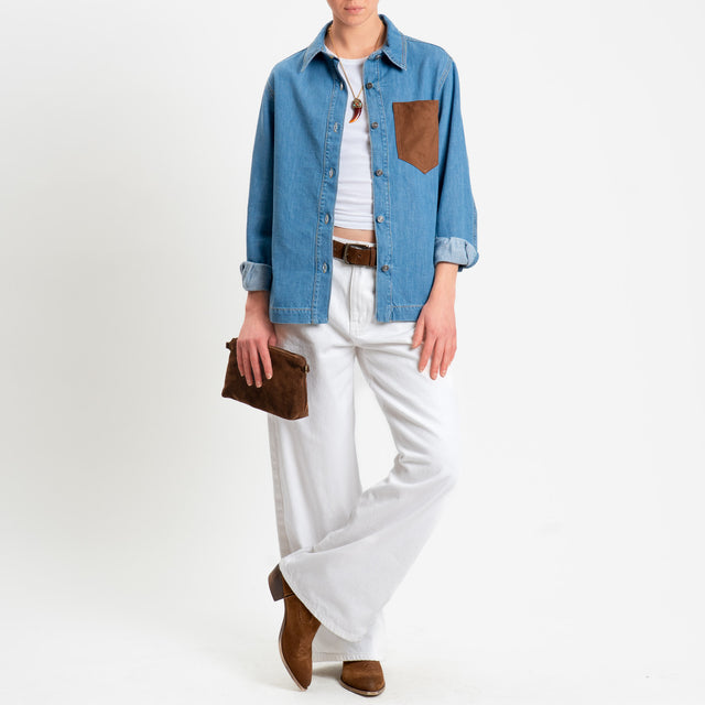 Tensione in-Camicia jeans tasca effetto suede - denim/cognac