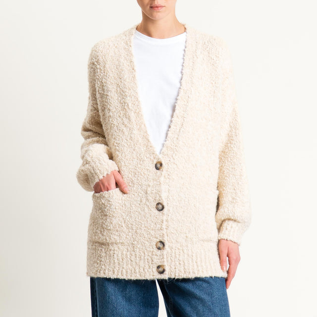 Tensione in-Cardigan bouclè misto alpaca - burro