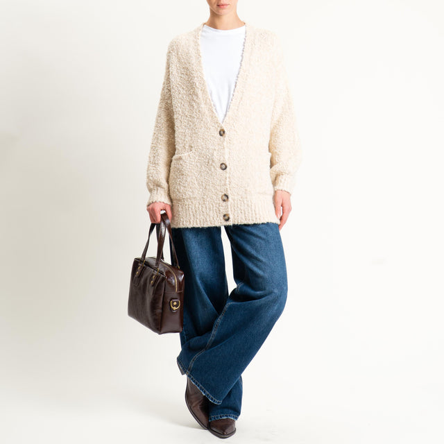 Tensione in-Cardigan bouclè misto alpaca - burro