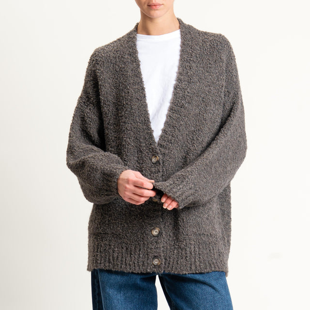 Tensione in-Cardigan bouclè misto alpaca - tabacco