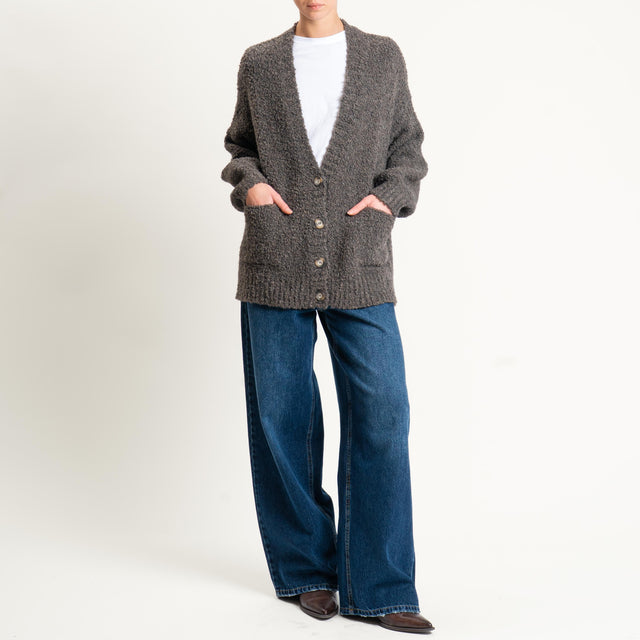 Tensione in-Cardigan bouclè misto alpaca - tabacco