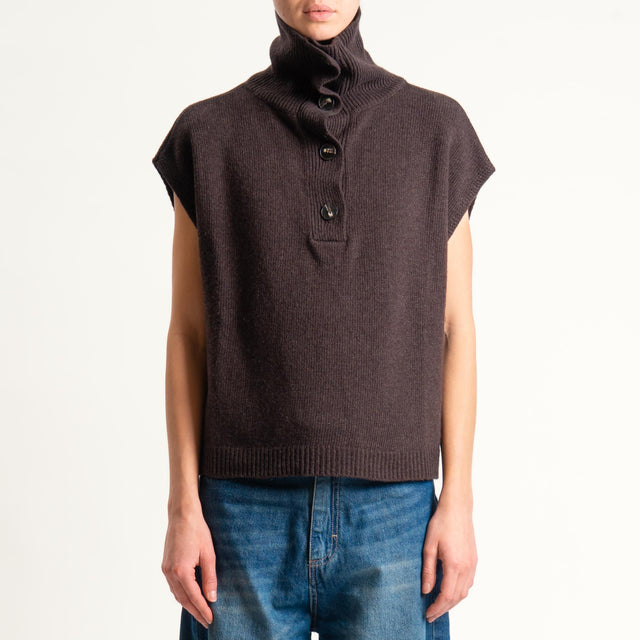 Tensione in-Maglia smanicata collo alto - moro