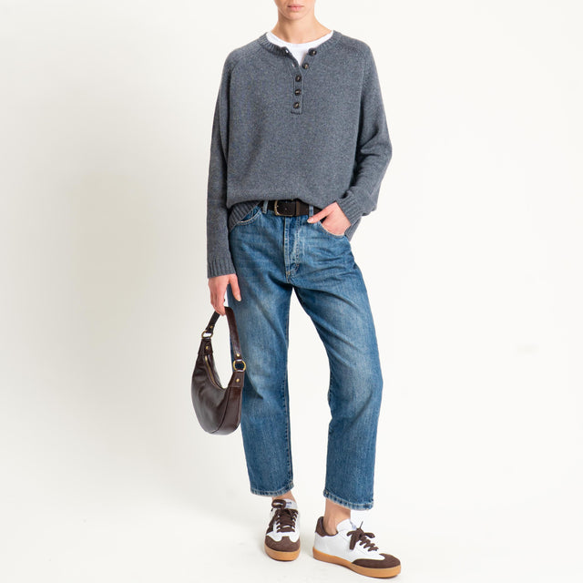 Tensione in-Maglia scatola misto cashmere scollo serafino - antracite